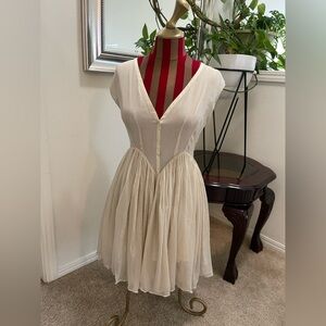 Belle Ninon Elegant Cream V-Neck Mini Dress 100% silk